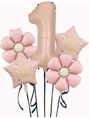 Papatya Karamel Happy Birthday 1 Yaş Folyo Balon Set