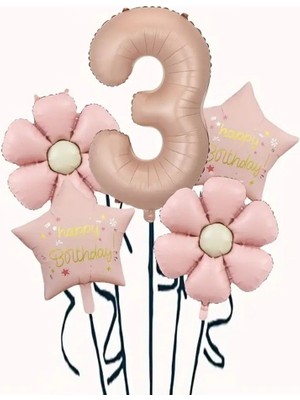 Papatya Karamel Happy Birthday 3 Yaş Folyo Balon Set