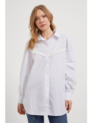 Armalife 6030 Önü Güpürlü Omuz Manşet Büzgü Detaylı Kadın Gömlek