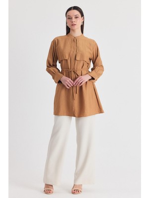 Bisküvi Parça Detaylı Ip Bağcıklı Gömlek 4553A