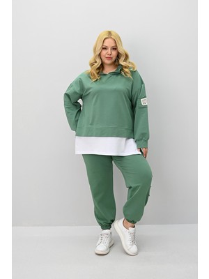 Moda Xlarge Kadın Büyük Beden Uzun Kollu Kapüşonlu Lastik Paça Eşofman Takımı 8180-25