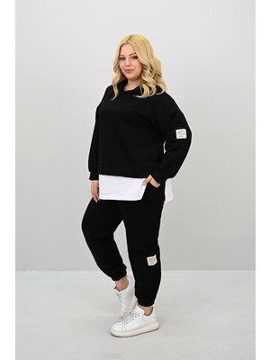 Moda Xlarge Kadın Büyük Beden Uzun Kollu Kapüşonlu Lastik Paça Eşofman Takımı 8180-25
