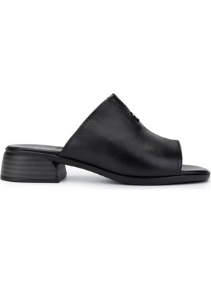 Tamer Tanca Kadın Hakiki Deri Siyah Deri Topuklu Terlik 956 10212 Bn Trlk Y25 Sıyah Dr