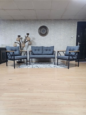 ZAFİR Siyah Boyalı Bahçe Füme Döşeme - Balkon - Mutfak Çay Seti Takımı Bahçe Koltuk Takımı