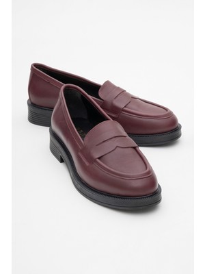 Luvi Pline Bordo Cilt  Deri Kadın Loafer Ayakkabı