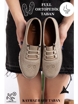 Slipcat Kadın Delikli Kot Bağcık Detaylı Delikli Kot Anne Ayakkabısı Günlük Ayakkabı Babet