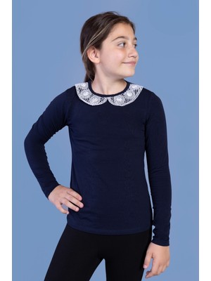 Toontoy Kız Çocuk Önü Dantelli Okul Tişört