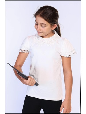 Toontoy Kız Çocuk Önü Dantelli Okul Tişört