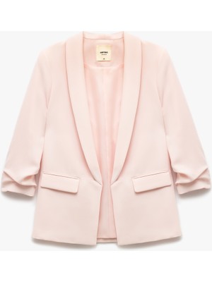 Koton Krep Kumaş Şal Yaka Cepli Drapeli 3/4 Kollu Uzun Blazer Ceket