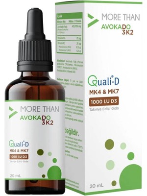 More Than Avokado D3K2 20 ml - 1000 IU Vitamin D3 ve K2 MK4 MK7 İçeren Avokado Yağı Takviye Edici Gıda