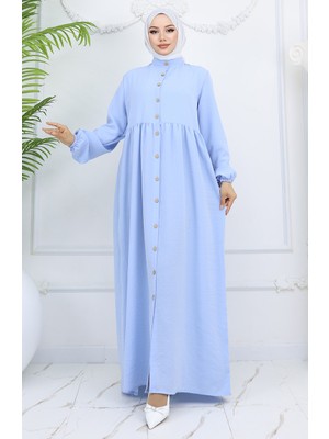 Sefa Merve Boydan Düğmeli Kolu Lastikli Elbise 2024-06 Bebe Mavisi