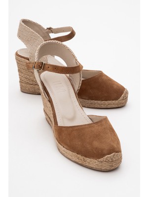 Luvi Sinta Taba Süet Deri Kadın Dolgu Topuklu Sandalet