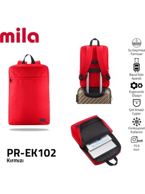 Classone PR-EK102 15.6" Mila Laptop Sırt Çantası,Lenovo,Hp,Asus,Monster,Macbook,Mac Air Uyumlu  - Kırmızı
