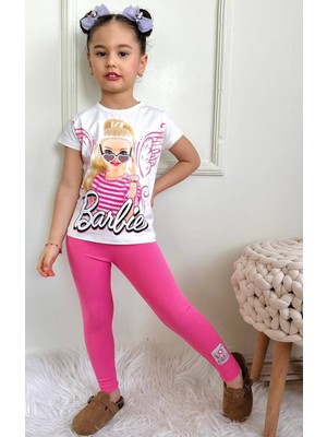 3 Iplik Dokuma Pamuk Kumaş Trend Baskılı T-Shirt & Dokuma Taytlı Kız Çocuk Alt Üst Takım