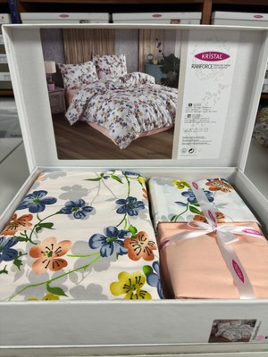 Kristal Ranforce Tek Kişilik Nevresim Takımı Krizantem Mavi