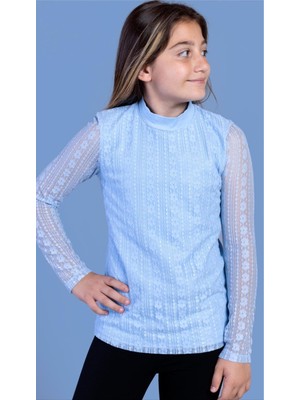 Toontoy Kız Çocuk Önü Dantelli Okul Tişört