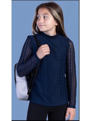 Toontoy Kız Çocuk Önü Dantelli Okul Tişört