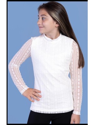 Toontoy Kız Çocuk Önü Dantelli Okul Tişört