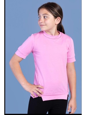 Toontoy Kız Çocuk Boncuk Işlemeli Okul Tişört