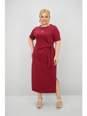Kadın Büyük Beden Kısa Kollu Bel Bağlama Detaylı Elbise 5303-25