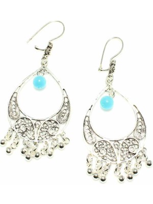 Nusret Takı 925 Ayar Gümüş Ay Modeli Aquamarin Taşlı Küpe