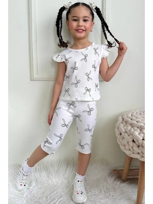 Deniz Home Wear Kaşkorse Dokuma Pamuk Kumaş Kız Çocuk Kısa Kollu Kapri Takım