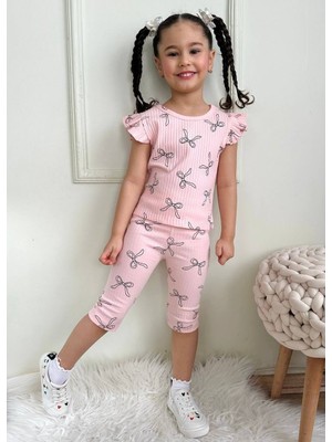 Kaşkorse Dokuma Pamuk Kumaş Kız Çocuk Kısa Kollu Kapri Takım