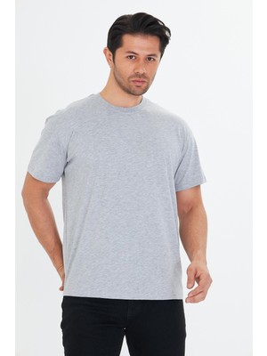 Trendhill Erkek Pamuklu Bisiklet Yaka Oversize Tişört Gri 5015-G