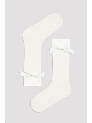 Kız Çocuk White Ribbon Pantolon Çorabı