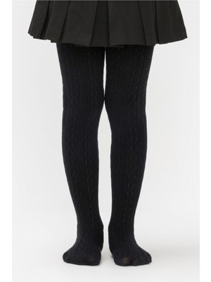 Penti Kız Çocuk Gri Triko Karina Kendinden Desenli Kalın Külotlu Çorap