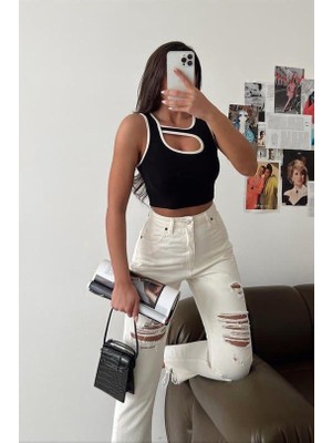 Pamuk Kaşkorse Dokuma Göğüs Dekolteli Kadın Crop