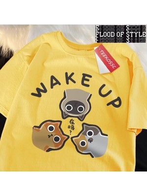 Tarz Sokak Kediler Japon Tarzı Erkek Giyim Pamuk Tee Giysi T-Shirt 3 Onlookers Uyanmak Boy Kaliteli Göml