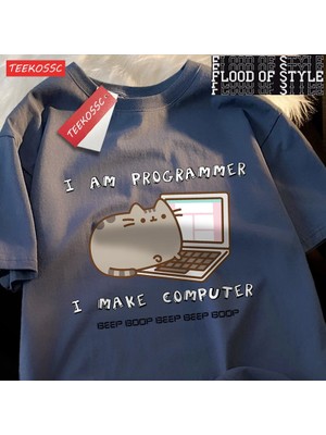 Tarz Sokak Ben Programcı Ben Yapmak Bilgisayar Erkek T Shirt Yaz Pamuk T-Shirt Boy Gevşek Kısa Kollu Cre