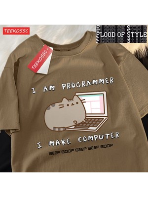 Tarz Sokak Ben Programcı Ben Yapmak Bilgisayar Erkek T Shirt Yaz Pamuk T-Shirt Boy Gevşek Kısa Kollu Cre