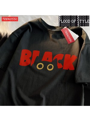 Tarz Sokak Sıyah Kedi Moda Marka Saf Pamuk Gevşek Yaz Kısa Kollu Tişört Erkek Kadın Öğrenciler Sokak Siy