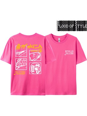 Tarz Sokak Japon Retro Moda Balık T-Shirt Erkek Kadın Kısa Kollu Boy Gevşek Bf Tarzı Çift Öğrenci Yarım