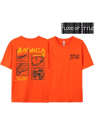 Tarz Sokak Japon Retro Moda Balık T-Shirt Erkek Kadın Kısa Kollu Boy Gevşek Bf Tarzı Çift Öğrenci Yarım