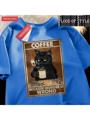 Tarz Sokak Çünkü Cinayet Yanlış Siyah Kedi Kahve Içmek Giyim Erkek Kadın Sokak Büyük Boy T Shirt Nefes P