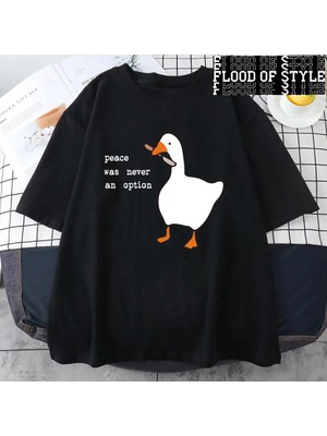 Tarz Sokak Barış Asla Bir Seçenek Olmadı Baskılar Erkek T-Shirt Komik Ördekler Kısa Kollu Pamuk Tee Raha