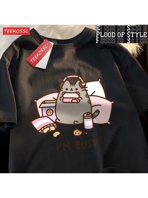 Tarz Sokak Üzgünüm Ben Meşgul Kedi Kulaklıklar ile Oyun Oynarken Adam T Shirt Yüksek Kalite Marka Giyim