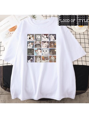 Tarz Sokak Meme Kediler Bulmaca Yaratıcılık Baskılı Erkek T-Shirt Plaj Nefes Komik Giyim Büyük Boy Rahat
