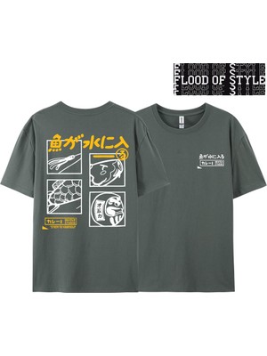 Tarz Sokak Japon Retro Moda Balık T-Shirt Erkek Kadın Kısa Kollu Boy Gevşek Bf Tarzı Çift Öğrenci Yarım