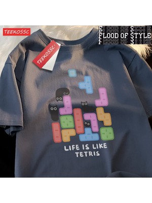 Tarz Sokak Blok Siyah Kedi Sevimli Küçük Catmale T-Shirt Grafik Pamuklu Tişörtler Yüksek Kaliteli Serin