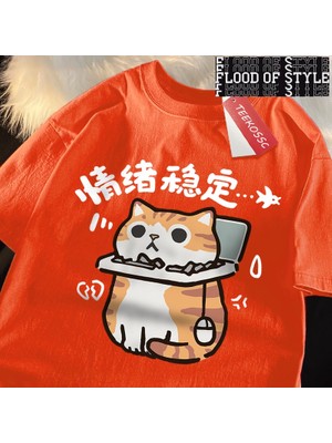 Tarz Sokak Duygusal Istikrar Eğlenceli Kedi Japon Tarzı Erkek T Shirt Yüksek Kalite Tshirt Yaz Pamuklu Ü