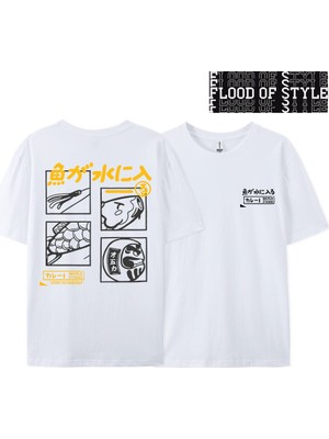Tarz Sokak Japon Retro Moda Balık T-Shirt Erkek Kadın Kısa Kollu Boy Gevşek Bf Tarzı Çift Öğrenci Yarım