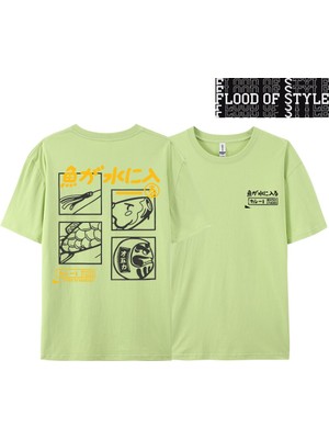 Tarz Sokak Japon Retro Moda Balık T-Shirt Erkek Kadın Kısa Kollu Boy Gevşek Bf Tarzı Çift Öğrenci Yarım