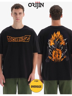 Tarz Sokak Dragon Ball Z Goku Super Saiyan Ön Arka Baskılı Unisex Oversize Siyah