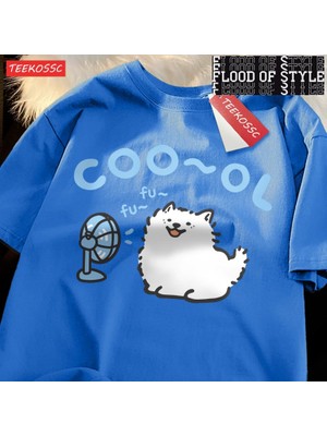 Tarz Sokak Samoye Hava Fanı Cartoonprinting Adam Tee Giyim Uydurma Eğlence T Shirt Eğlence Gençlik Tee G