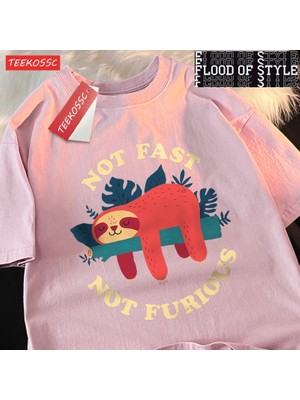 Tarz Sokak Hızlı Değil Öfkeli Sevimli Tembellik Erkek T Shirt Hip Hop Crewneck Kısa Kollu Yaz Pamuklu Üs