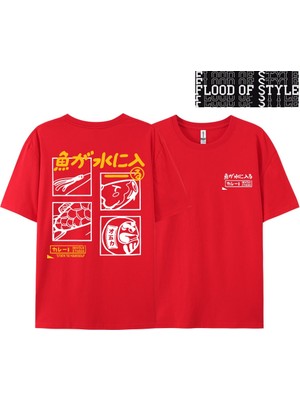 Tarz Sokak Japon Retro Moda Balık T-Shirt Erkek Kadın Kısa Kollu Boy Gevşek Bf Tarzı Çift Öğrenci Yarım